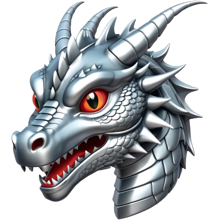3d head of chrome plated silver dragon emoji