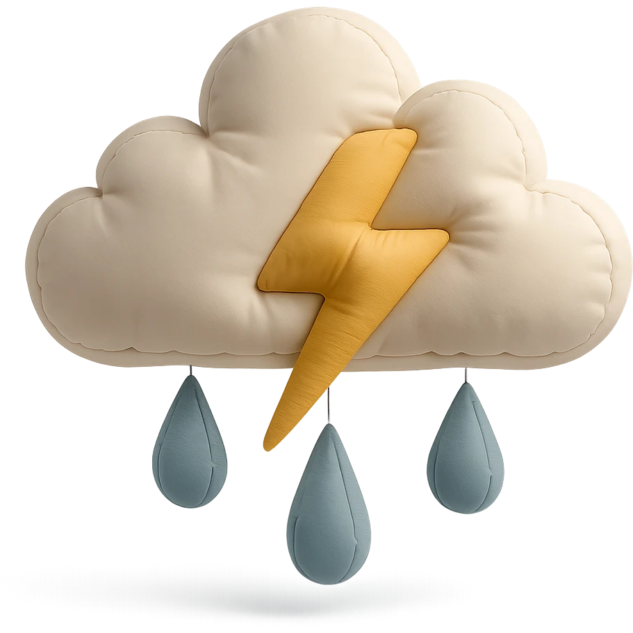 plush cushion thunderstorm cloud with lightning and rain, soft edges emoji