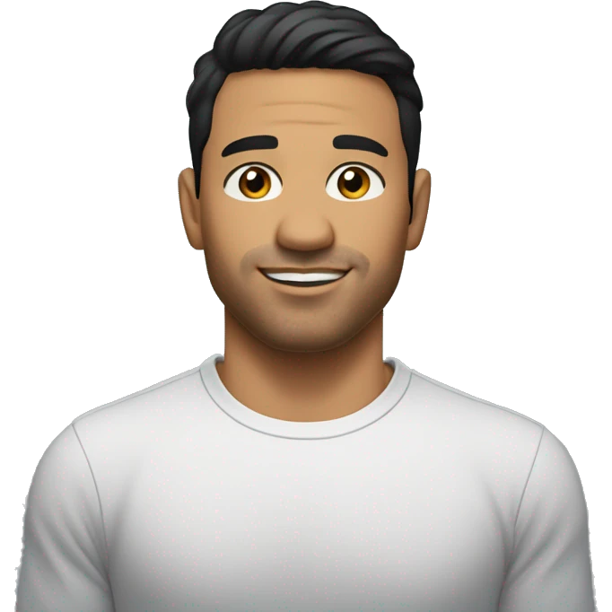 A head and shoulders shot of a 32 year old Latino man, with short black hair,   with brown eyes wearing a t-shirt. emoji