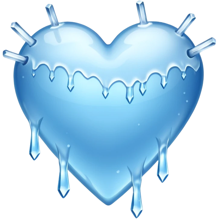 An ice blue heart with frost spidering across it and icecyles dripping from it emoji