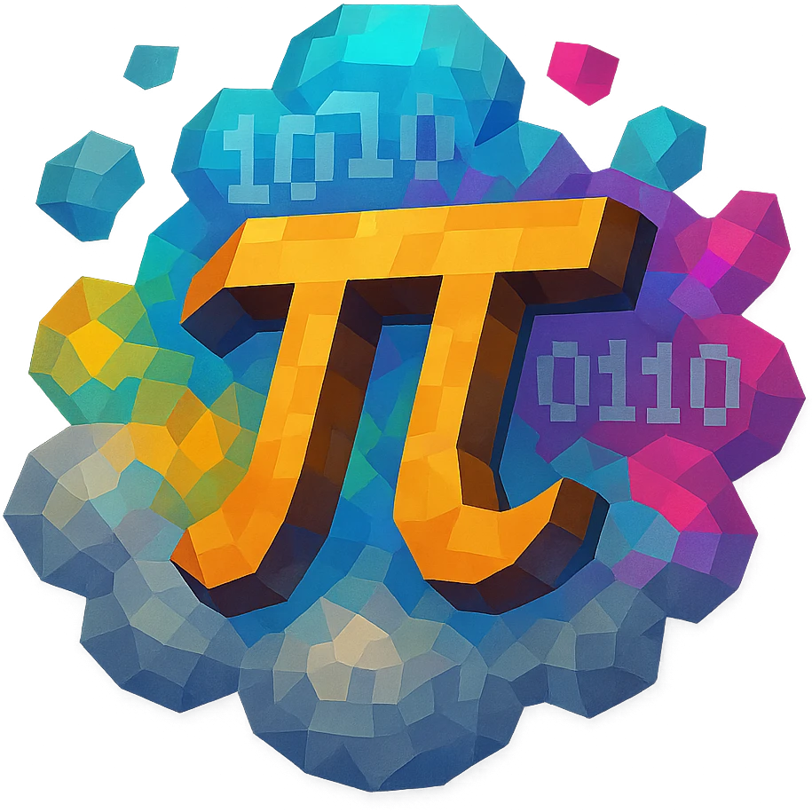 a custom emoji that combines the π (pi) math symbol, binary code, and a magical cloud or digital mist emerging from it. emoji