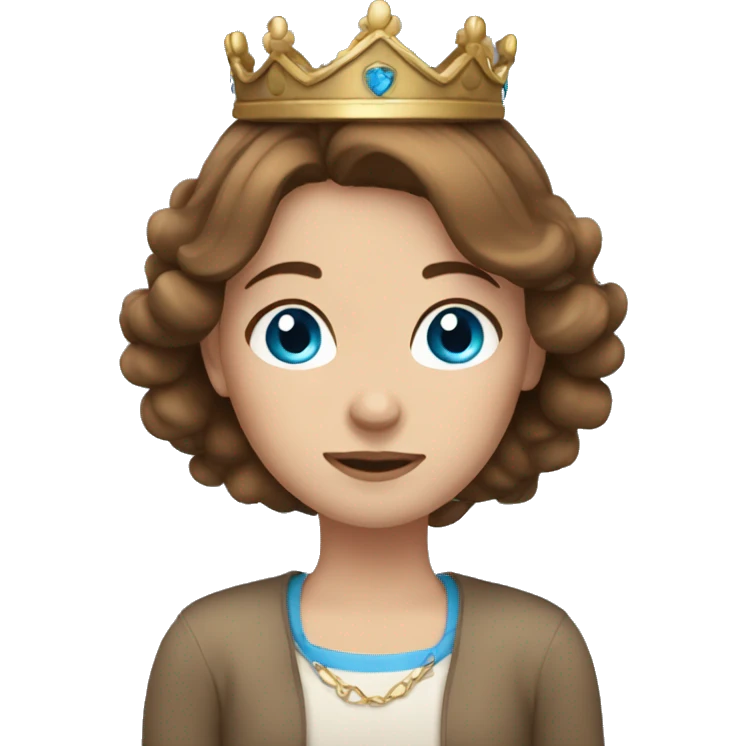 cozy girl with brown hair blue eyes and crown emoji