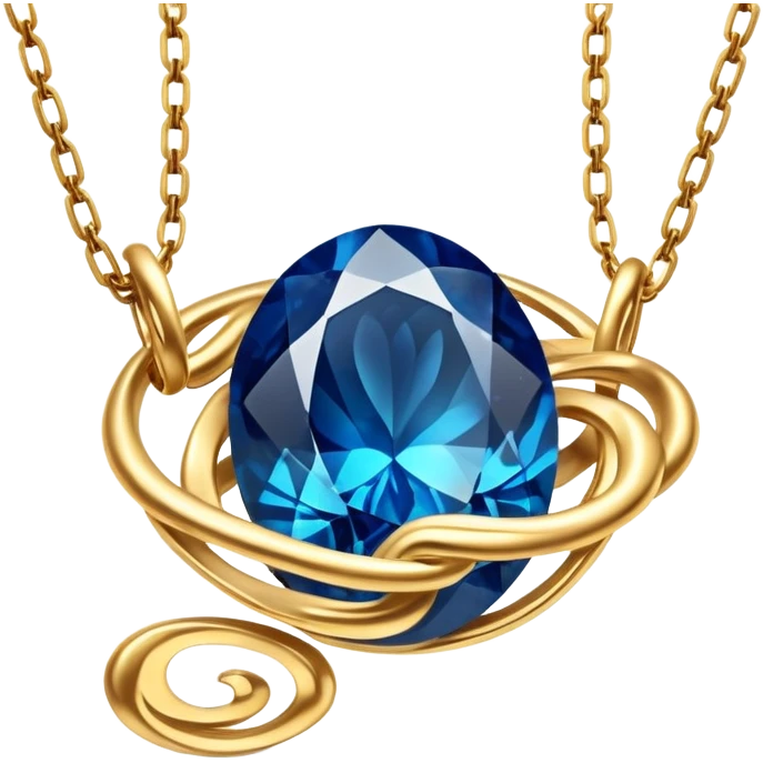 gold chain floating in midair with a glowing deep blue stone, swirling veins, shimmering like liquid gold, magical aura emoji
