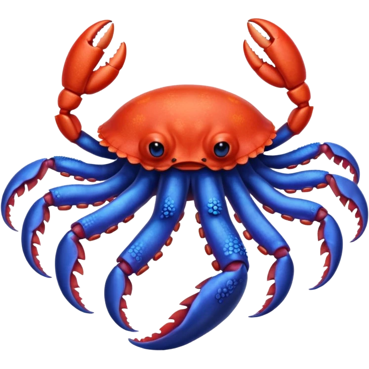 a red crab with two claws and a blue octopus are friends emoji