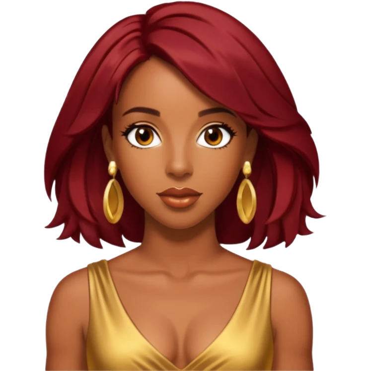 Kelly Rowland Dark Red Hair, Brown Eyes, Gold Dress with earrings emoji
