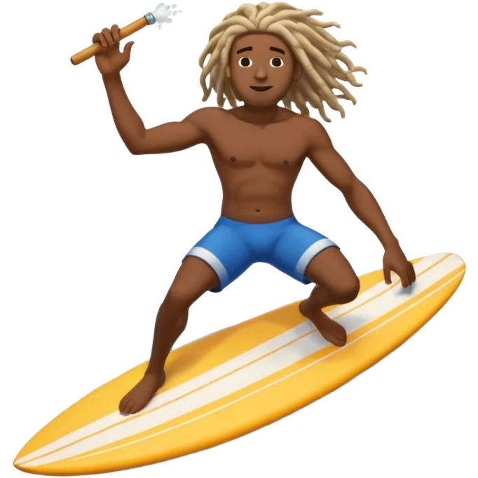 Surfing on wave black man with dreadlocks smoking  emoji