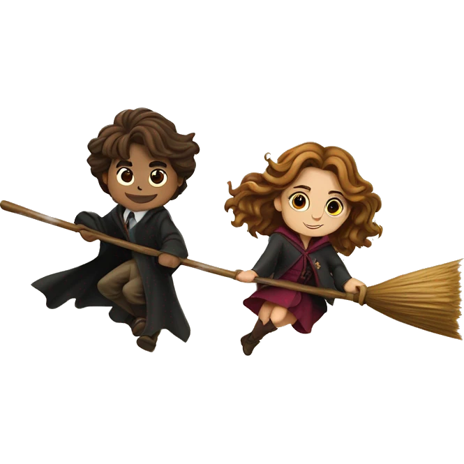 harry poter and hermione granger on  a broom emoji