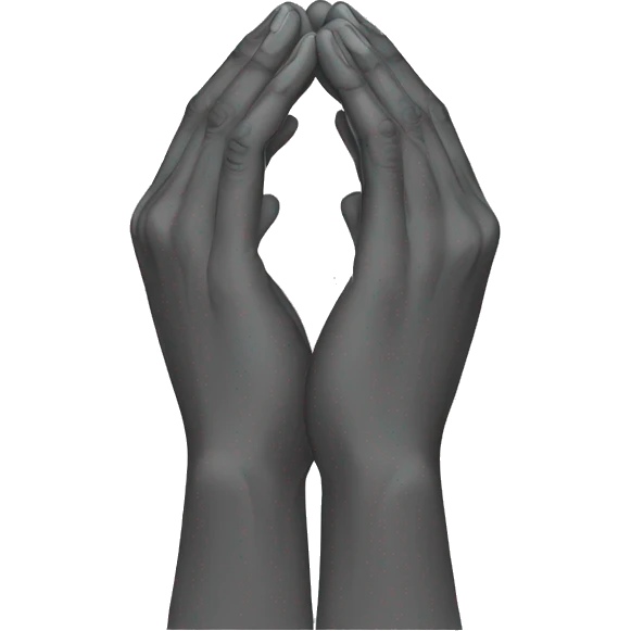 	Two hands together in a prayer-like position, palms flat.
	•	Fingers extended straight, thumbs pressed together. emoji