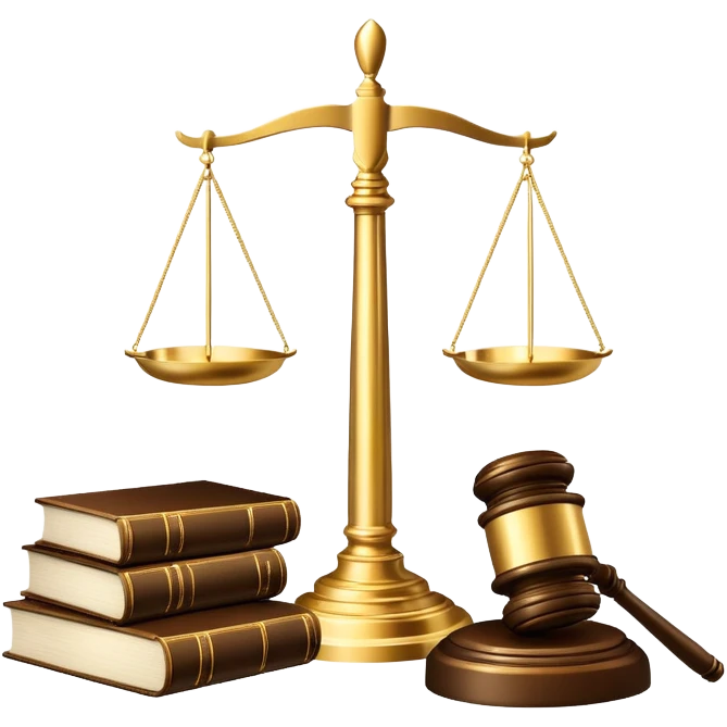 An icon featuring a gavel, legal scales, and a law book, symbolizing the study of law. The design includes a courthouse silhouette in the background, representing justice and legal systems. Transparent background highlights the principles of law and legal practice. emoji