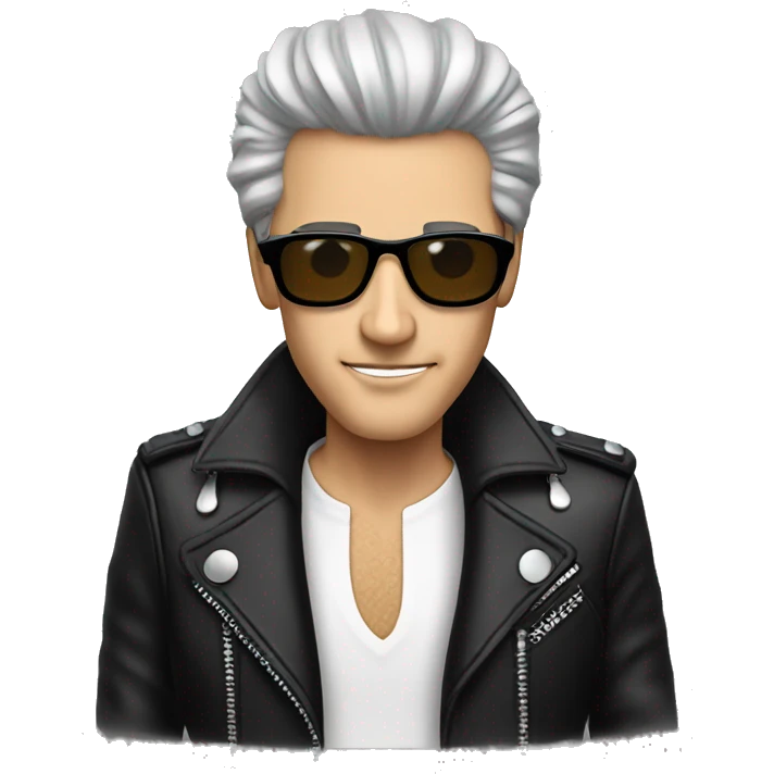 Long thin man with elvis hairdo, glasses and black leather jacket  emoji