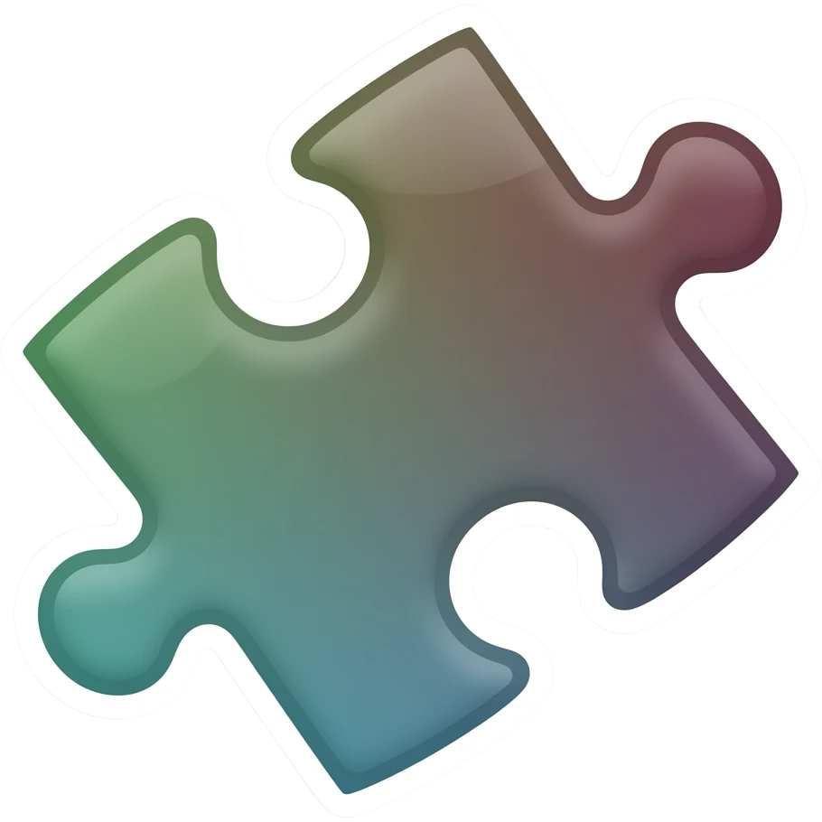 Simple and minimalistic sticker of a puzzle piece, white outline, smooth gradients or solid colours emoji