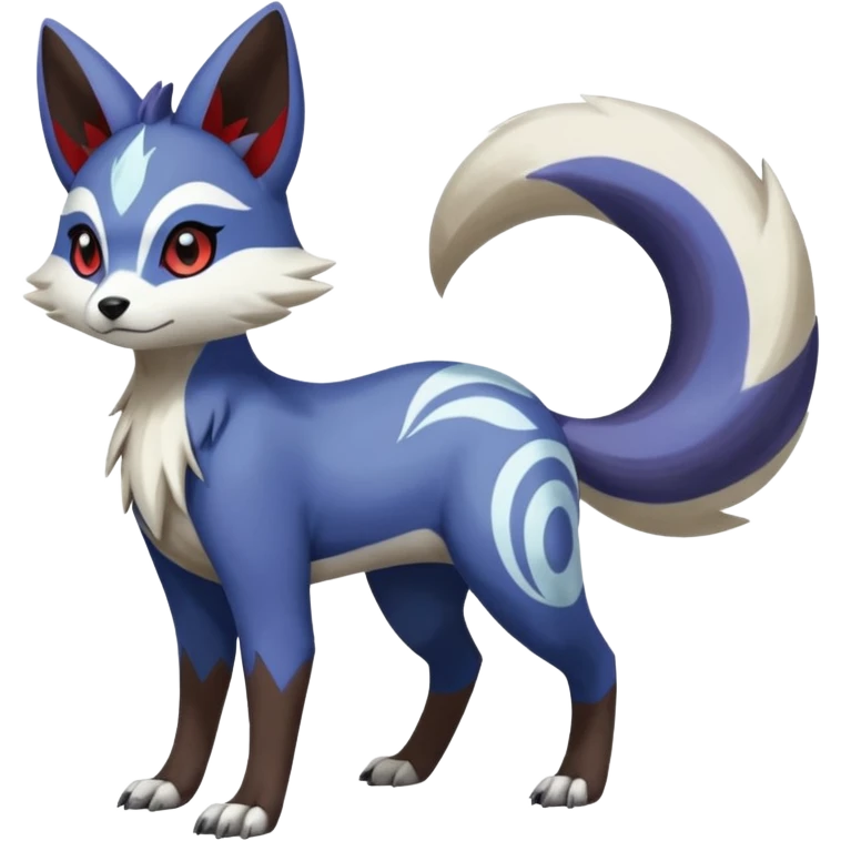 indigo, white, black Hyper-realistic Colorful Skilled Adept Graceful Asian Painted Meloetta-Furret-Lycanroc-Zangoose-fusion-hybrid-creature (full body) emoji
