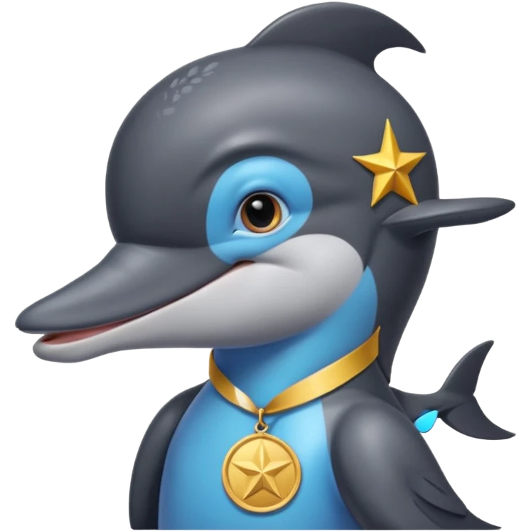 A delfin with e medal and a crow king emoji
