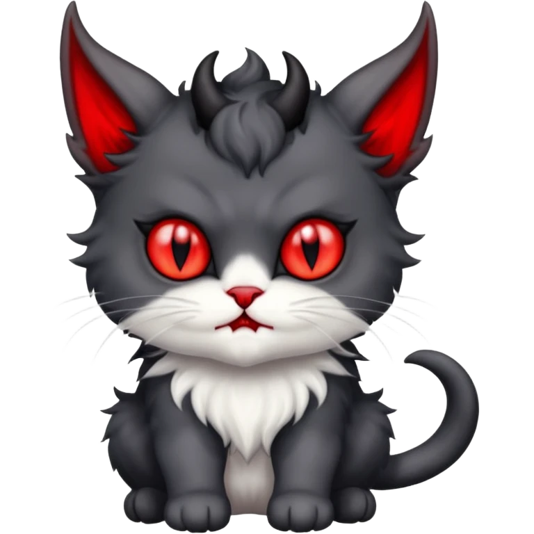 dark blackish grey and white horned devil satan kitten emoji