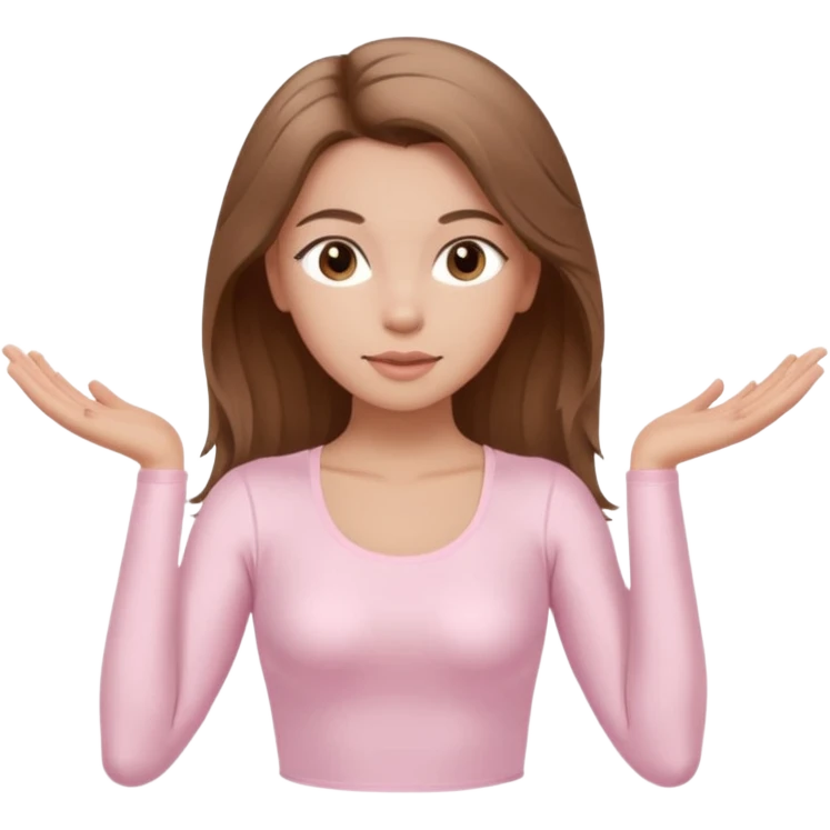 brown hair girl wearing light pink pilates clothes, silk beautiful medium hair and brown eyes emoji