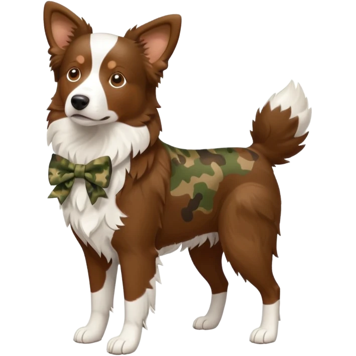 Brown border collie with a camo bow full body  emoji
