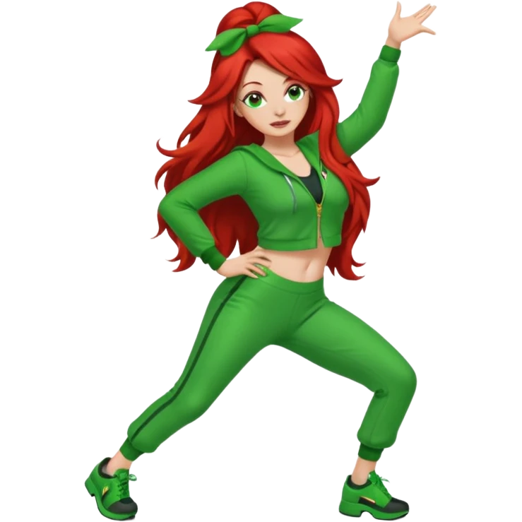 Red head lady twerking with long red hair and green 420 outfit emoji
