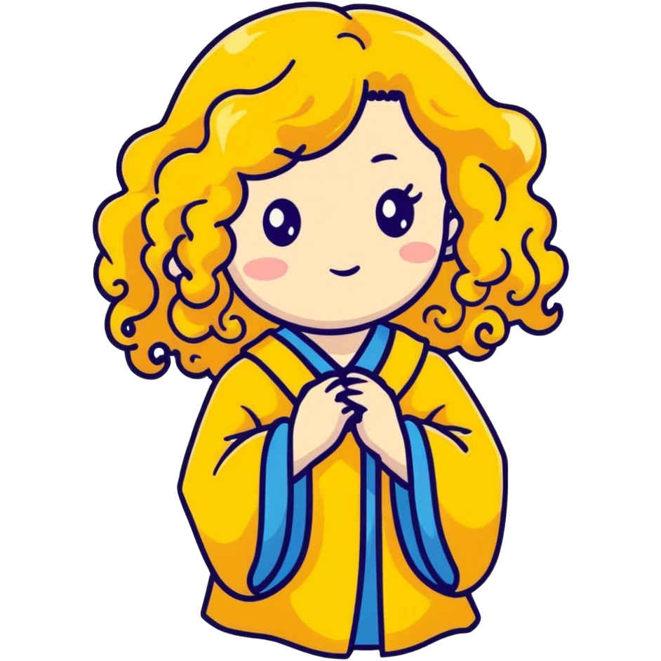 Cute Japanese girl with golden big curly wavy hair emoji