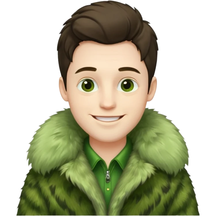 male in green fur coat like grinch emoji