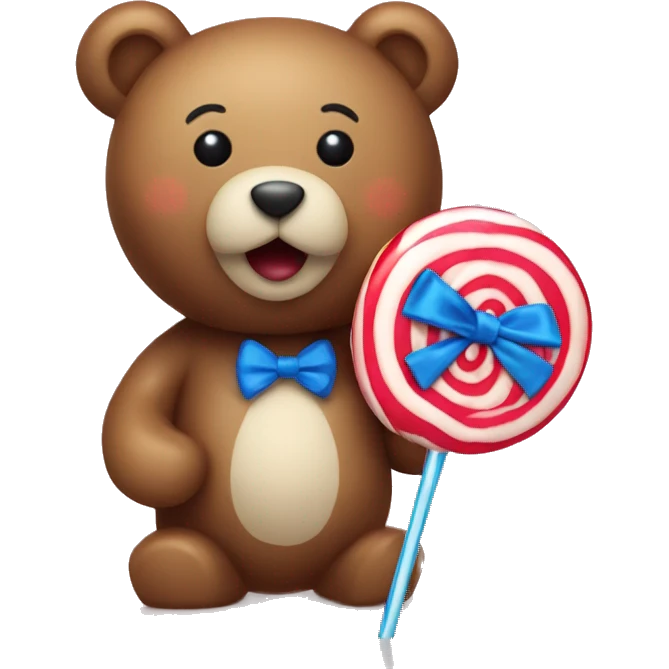 teddy bear toy eats New Year's lollipop emoji
