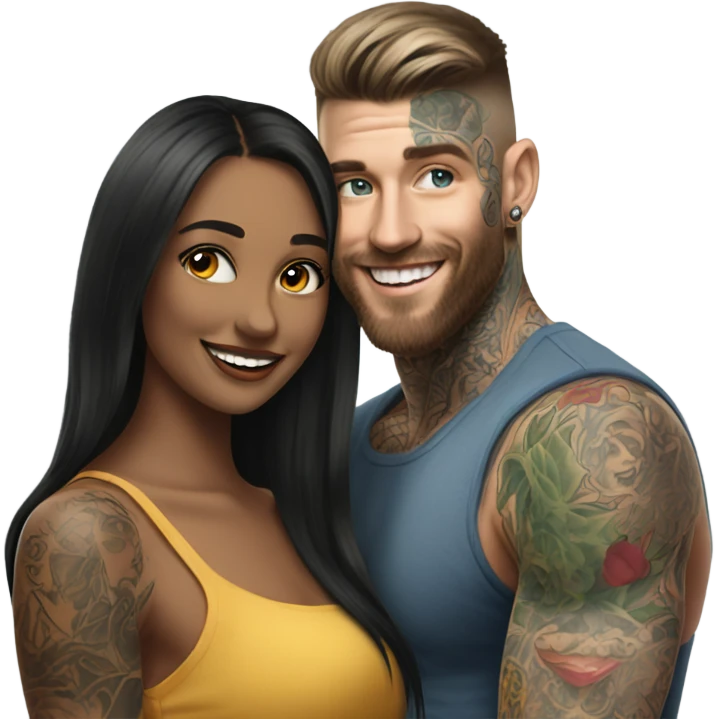 Hyper Realistic beautiful woman smiling at a very handsome tattooed man emoji