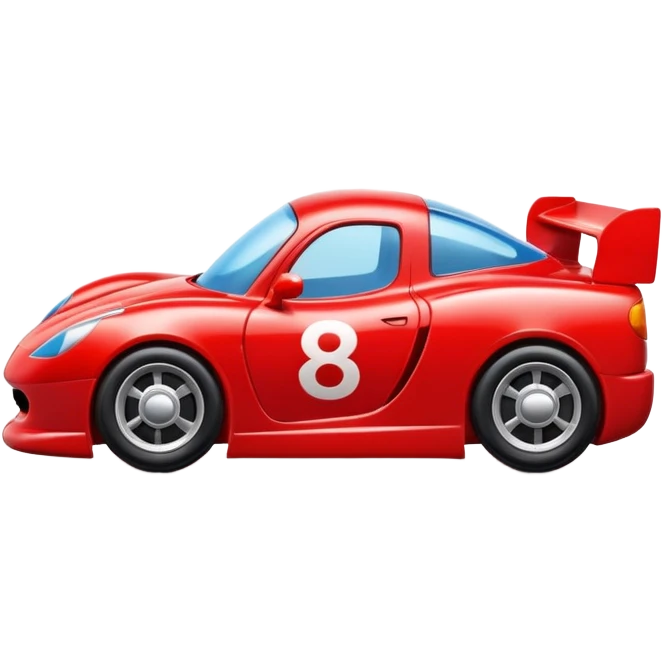 A red toy race car with a happy smiling face on the front emoji