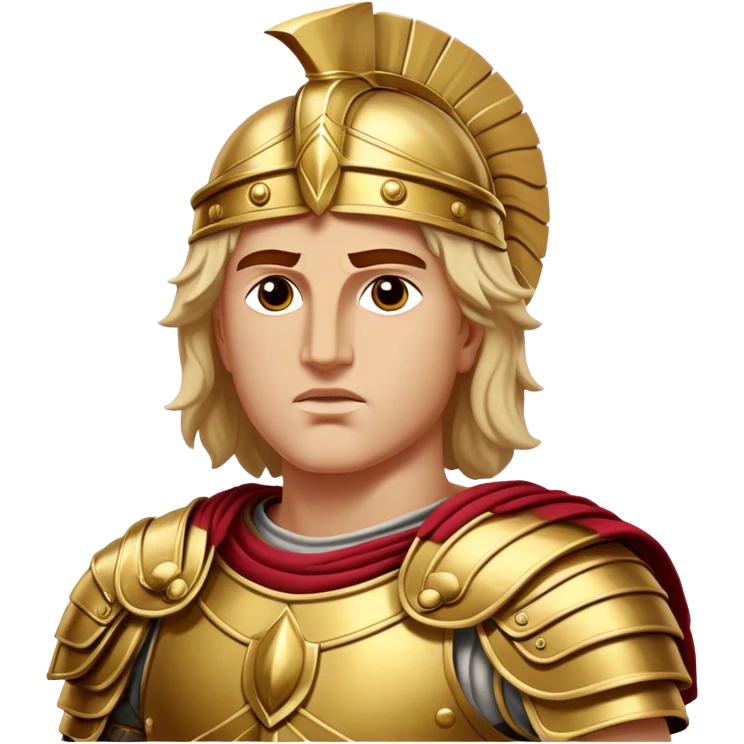 Cinematic Realistic Alexander the Great Portrait Emoji, depicted as a bold, charismatic ancient conqueror in regal armor with a commanding gaze, rendered with lifelike textures and dramatic heroic lighting that captures his legendary ambition. emoji