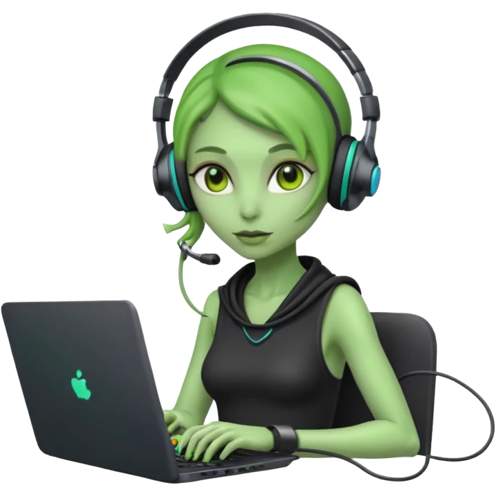 lady alien with only gaming laptop. emoji