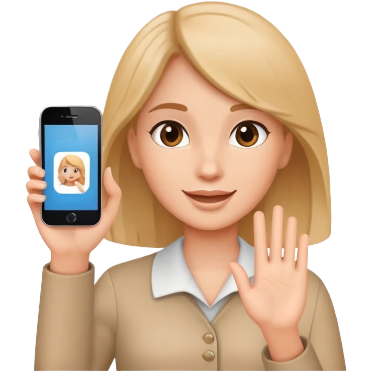 girl with phone and raised hand saying hi emoji