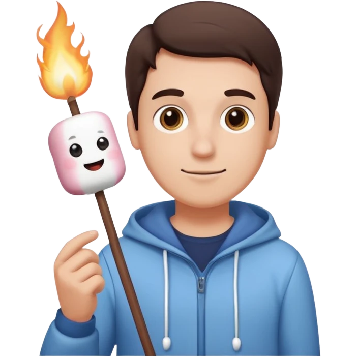 man cute clothes holding marshmallow stick emoji
