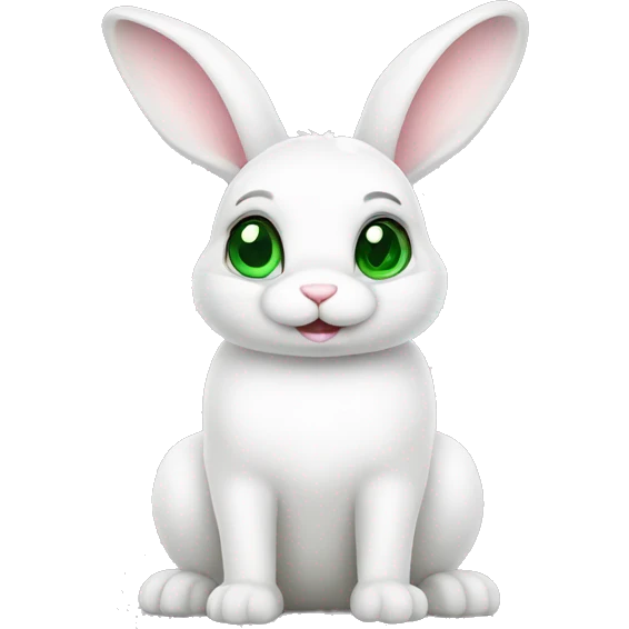 Cute White bunny with green eyes curious and question symbol  emoji