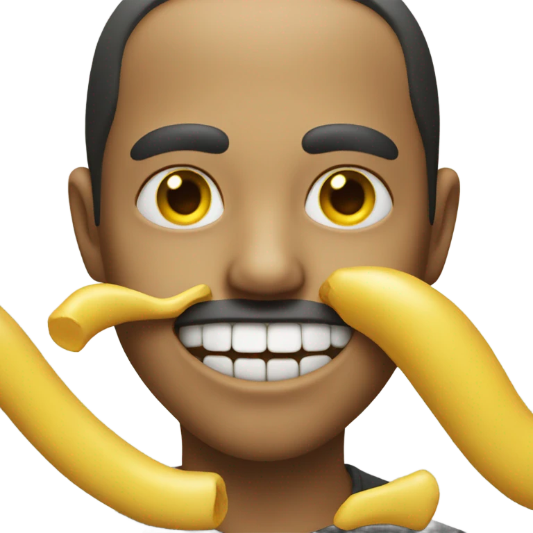 An emoji with a yellow bone in the mouth emoji