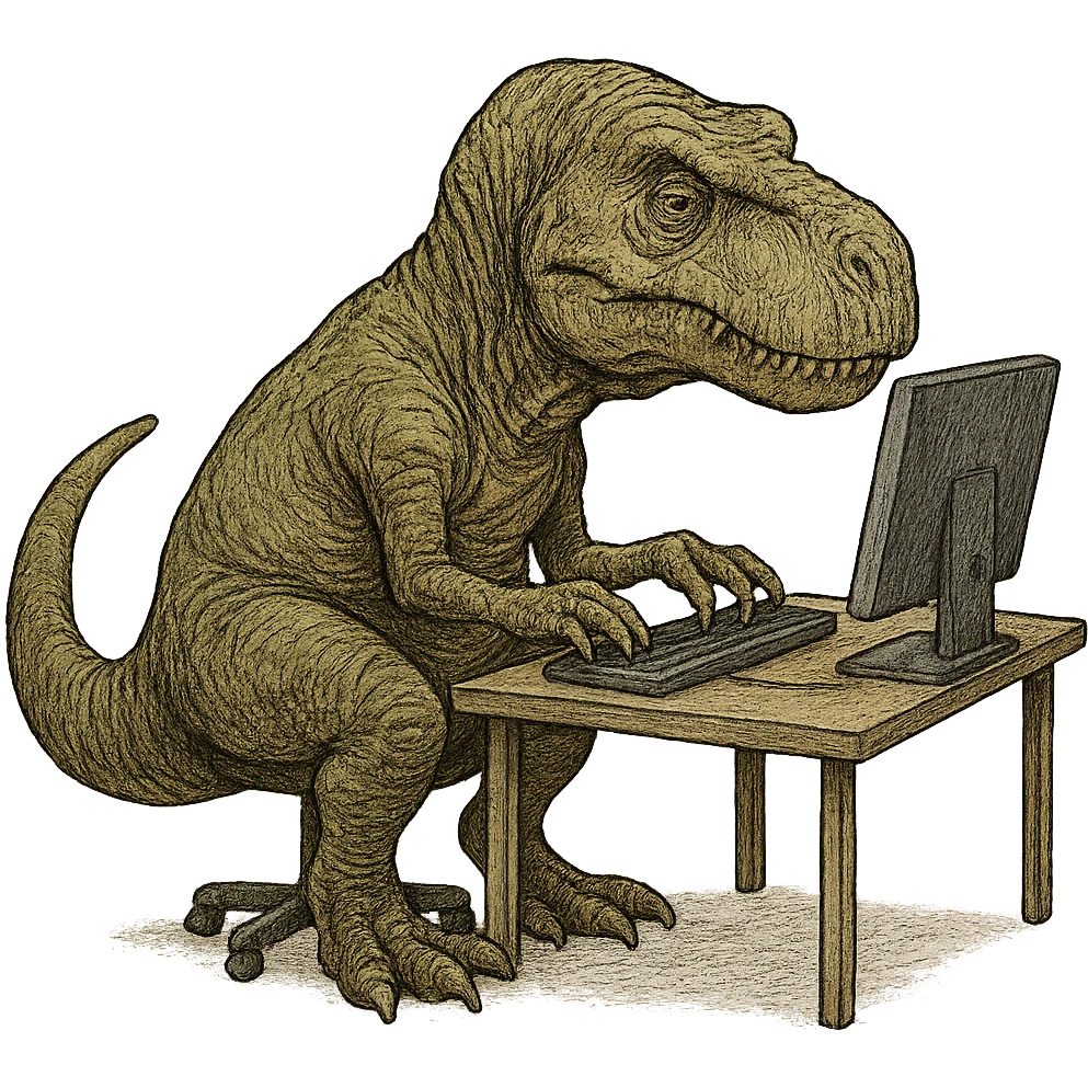 old dinosaur working at a computer emoji