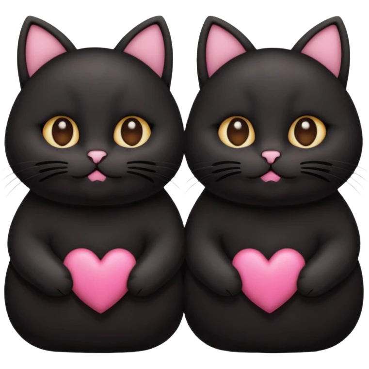two fat cute black cats love, closed mouth, black ears, pink heart emoji