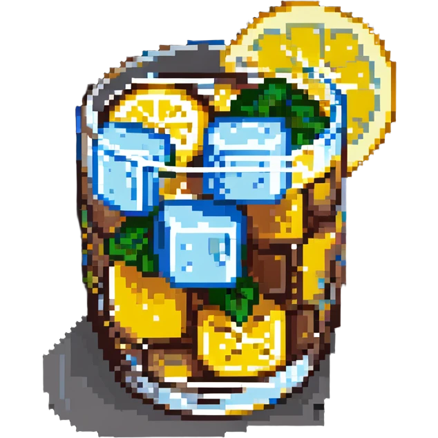 glass of cubata with ice cubes and lemon slice emoji