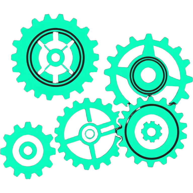 A set of connected gears turning in unison, showing a repeatable system emoji
