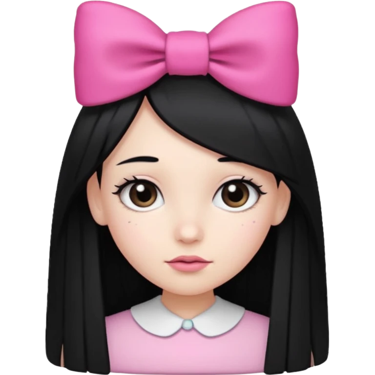 A girl with long, straight black hair, white skin, and a pink bow on the left side of her head emoji