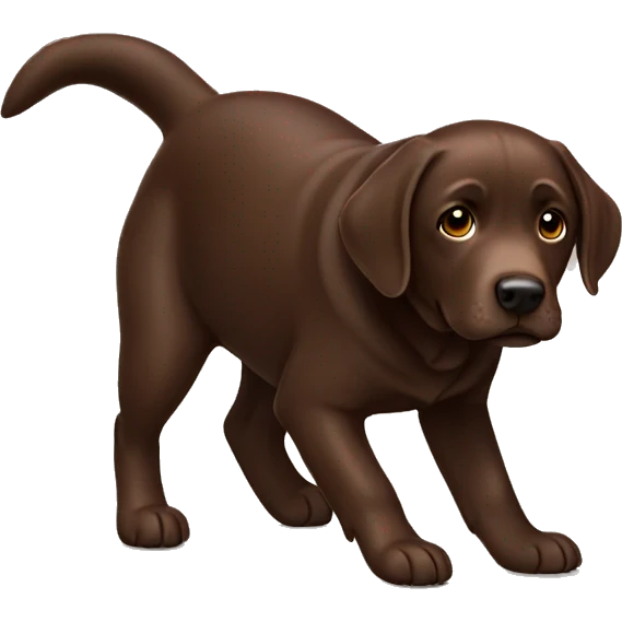Chocolate Labrador doing doggy downward emoji