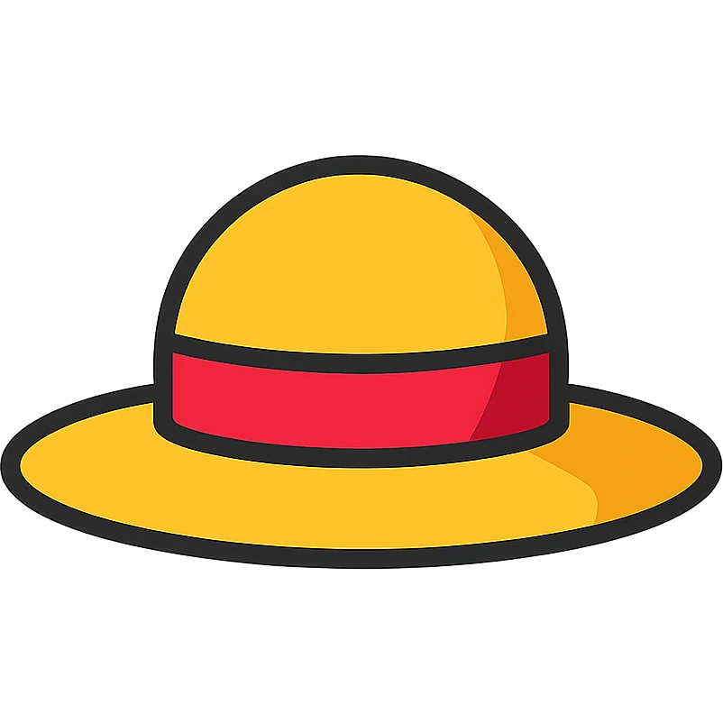 minimal flat icon of Luffy's straw hat from One Piece, focusing on silhouette and red band emoji