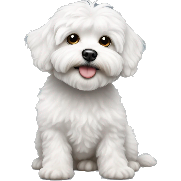 White malti-poo dog with gray right eye sending a kiss emoji