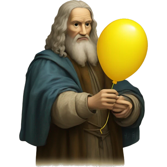 leonardo da Vinci holds a yellow balloon in his hand emoji