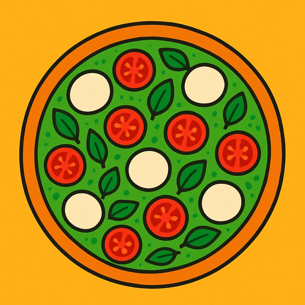 pesto pizza, vibrant illustration style emoji
