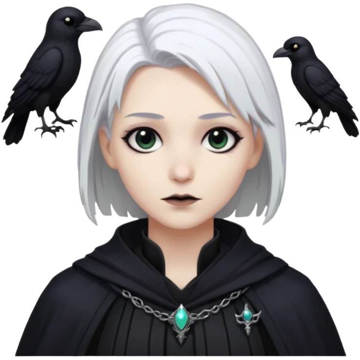 necromancer with black raven outfit white hair emoji