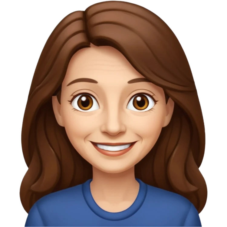 Woman 80, long brown hair, brown eyes, smiling emoji