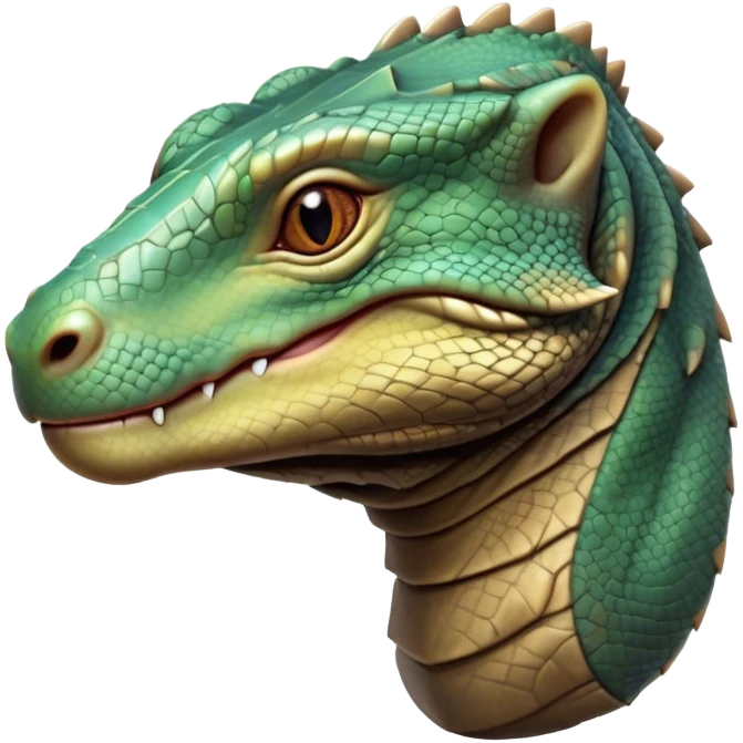 Cinematic Realistic Cute Komodo Dragon Portrait Emoji, Head tilted playfully and inquisitively, featuring a compact, robust build with finely detailed, textured scales in natural earthy hues and a characteristically alert face with bright, curious eyes, rendered with lifelike clarity, high shine, affectionate and surprisingly endearing, styled with a touch of wild charm, soft glowing outline, capturing the essence of a mischievous yet lovable Komodo dragon that seems poised to inch its way out of the screen into your arms! emoji