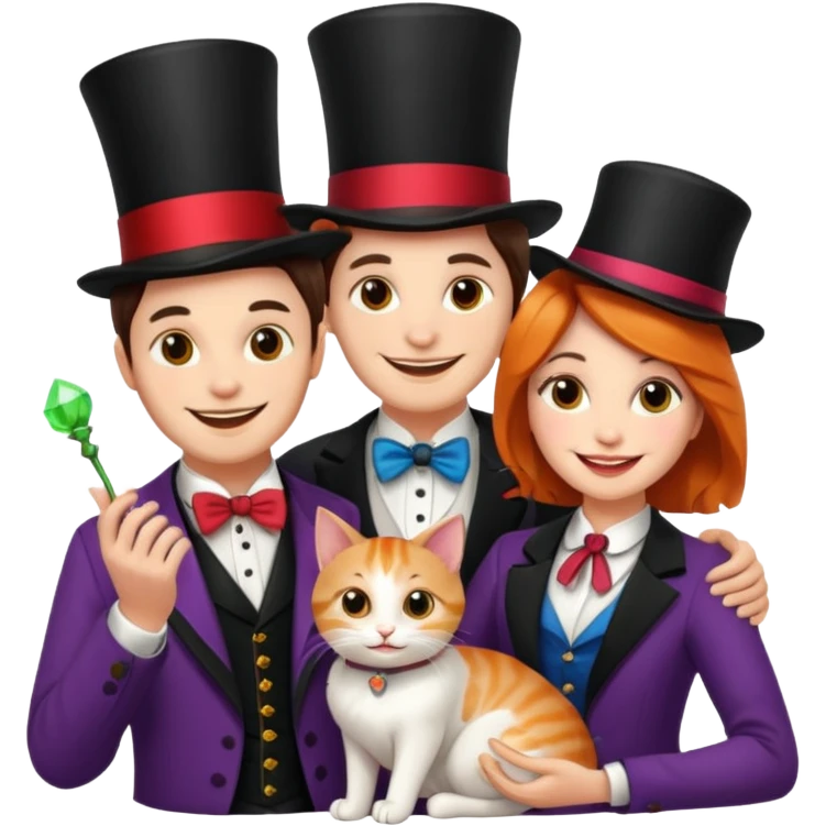 magician couple and their pet cat emoji