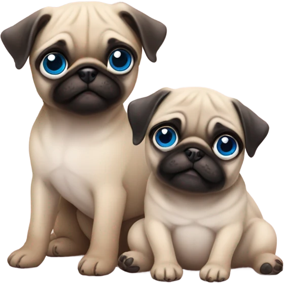 Baby pug with big blue eyes hugging a baby pug with pink eyes  emoji