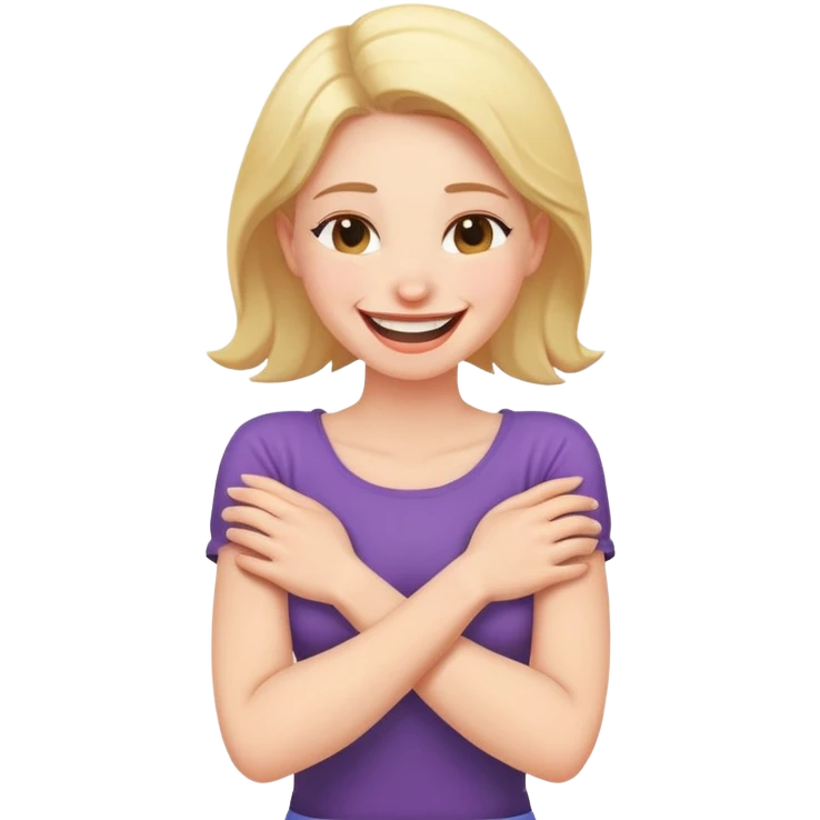 arms crossed holding neck laughing female emoji