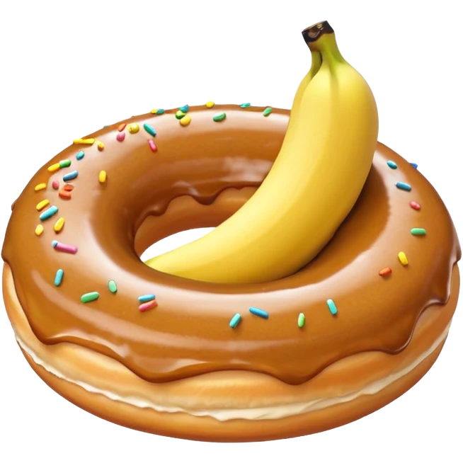 A banana in a donut banana standing in a donut's circle emoji