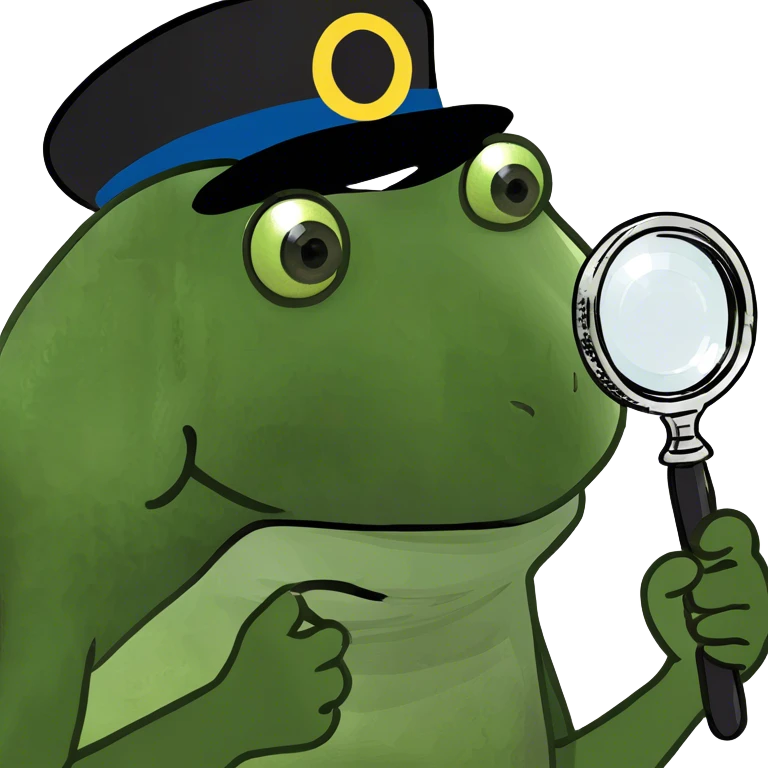 holding up a magnifying glass, wearing a tophat emoji